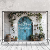 Lofaris White Brick Wall Retro Wooden Door Wedding Backdrop